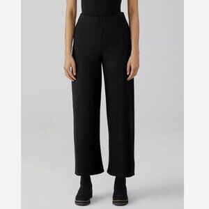 Eileen Fisher Black Boiled Wool Jersey Wide-Leg Pant